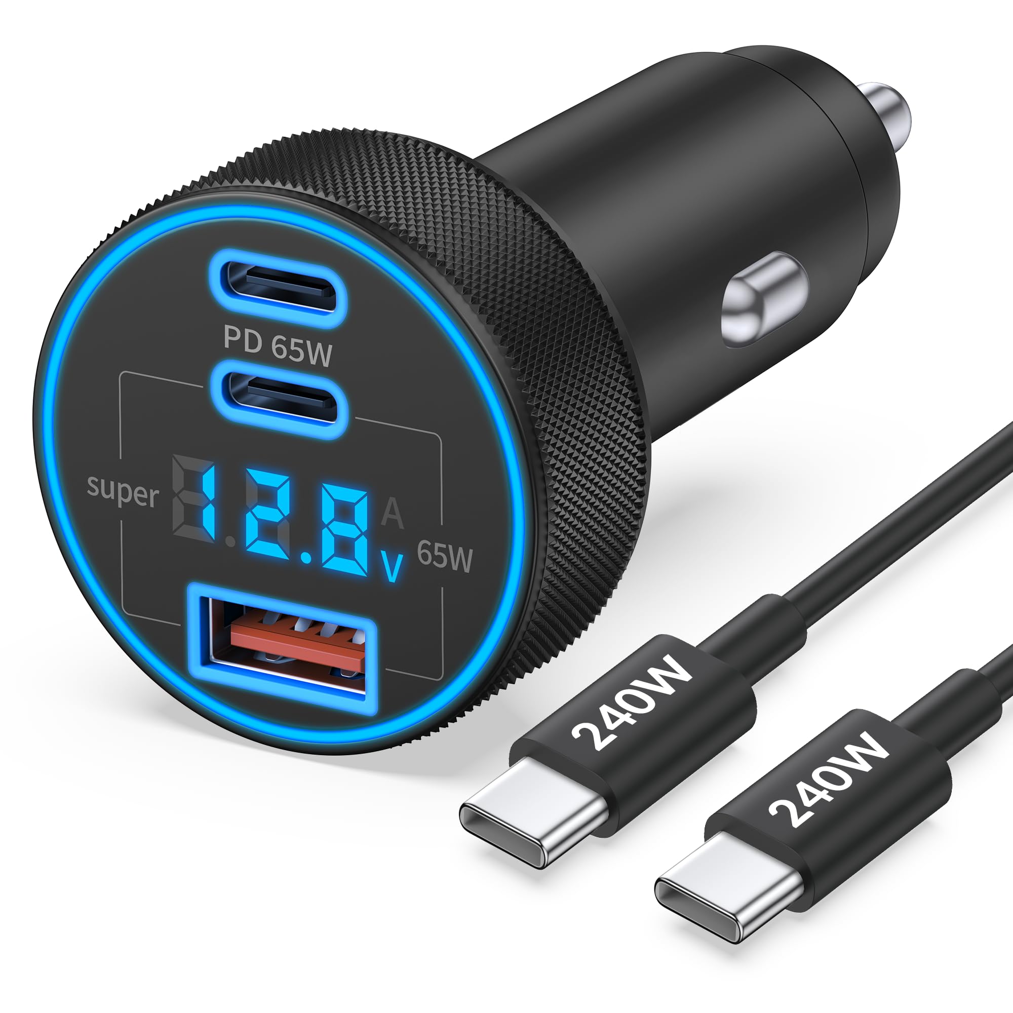 130W 3-Port USB C Super Fast Car Charger (with Voltage Display) for Samsung | Ty
