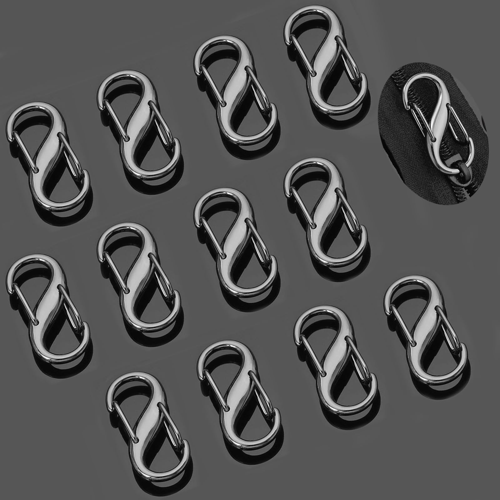 12pcs Zipper Lock Clips Black Replacement Zipper Pulls, Small Dual Opening Sprin