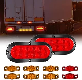 Nilight LED Trailer Light Kit 6 Inch Oval Stop Turn Taillight Red Amber Side Marker Lights Waterproof Surface Mount for 12V Utility Boat Camper RV Trucks Van Caravan