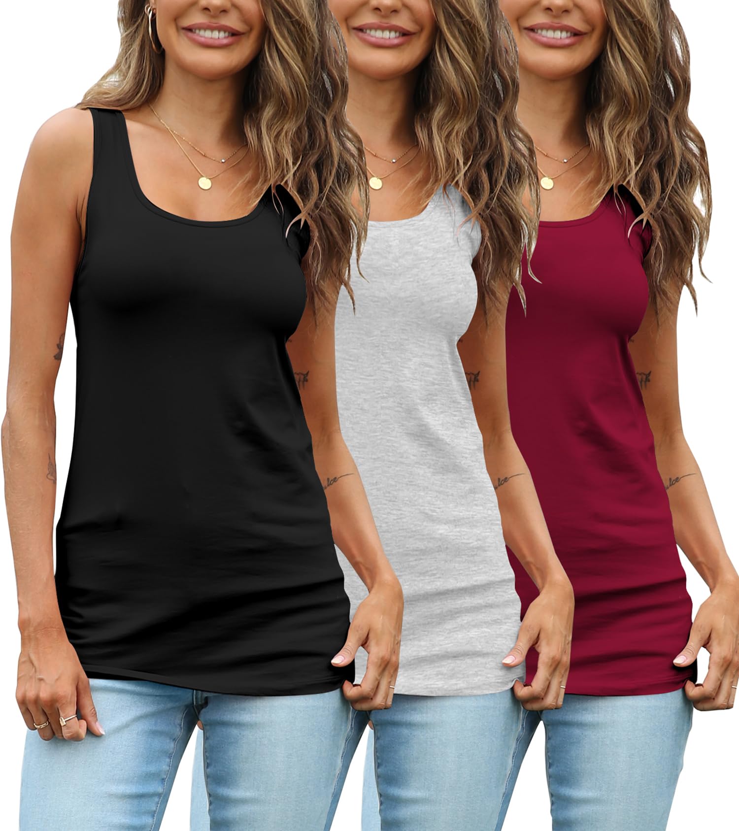 TAIPOVE 3 Packs Extra Long Tank Tops for Women Camisoles