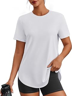 PINSPARK Workout Tops for Women UPF 50+ Hip Length Athletic Shirts S-3XL