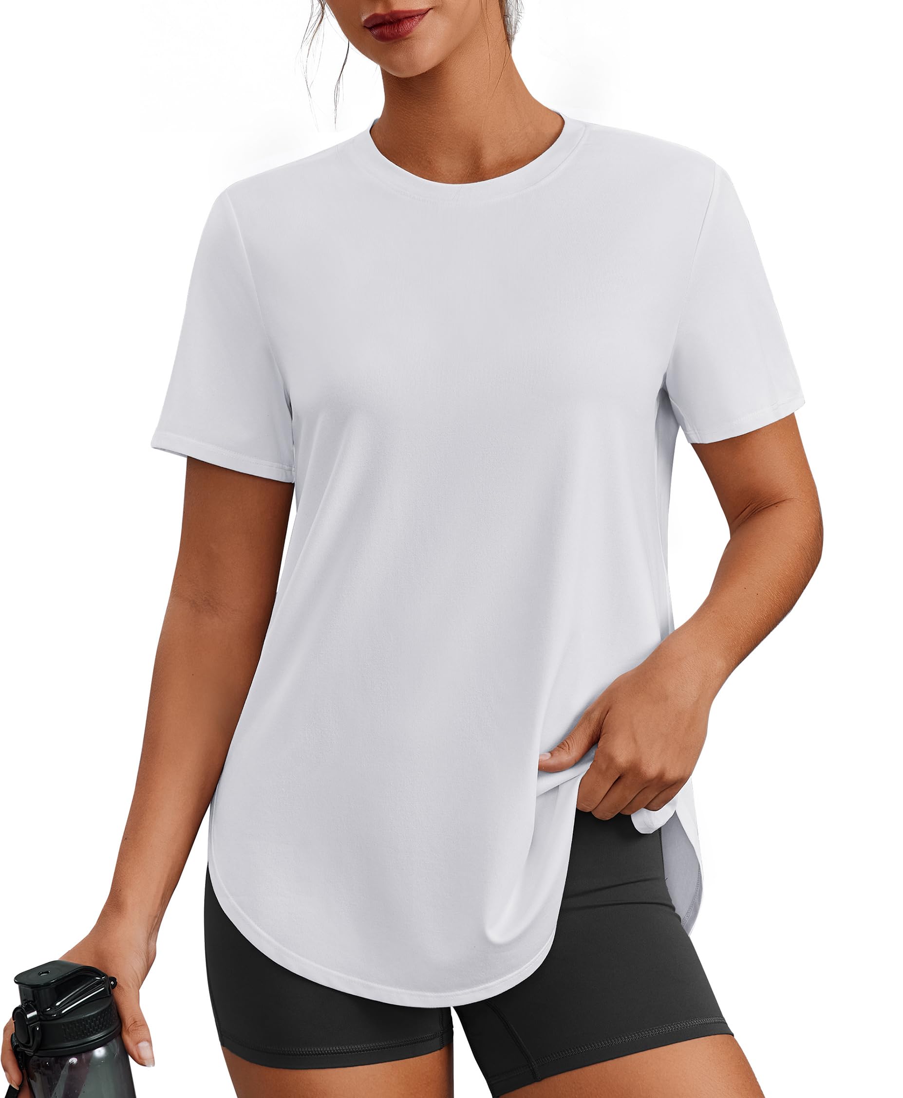 PINSPARK Workout Tops for Women UPF 50+ Hip Length Athletic Shirts S-3XL