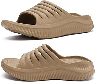 KuaiLu Men's Winter Closed Toe Knitted Memory Foam Slippers Comfortable Warm Furry Plush Wool Non-Slip Home Shoes, light brown, 36 EU