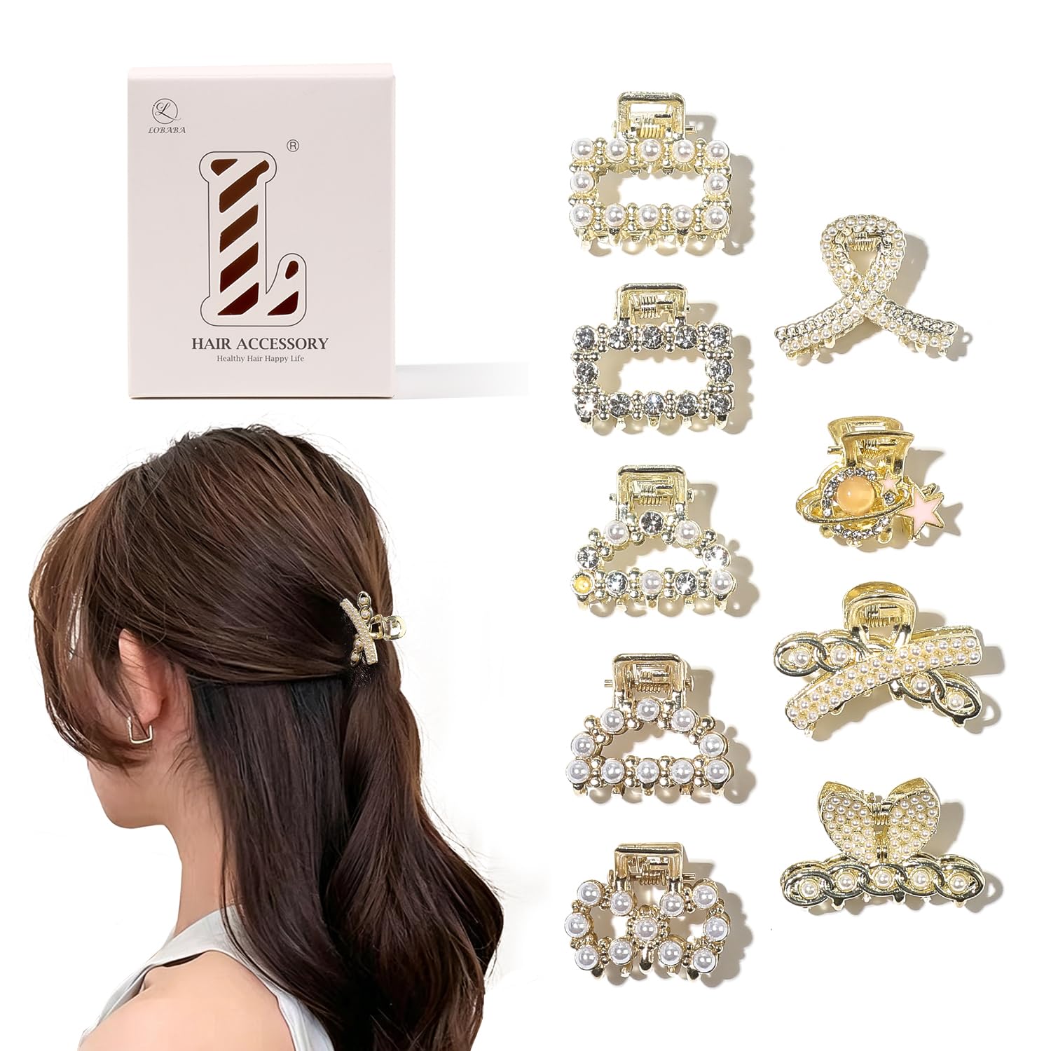 9 Pieces Hair Clips for Women - Small Pearl Hair Clips for Thick, Thin, Medium-F