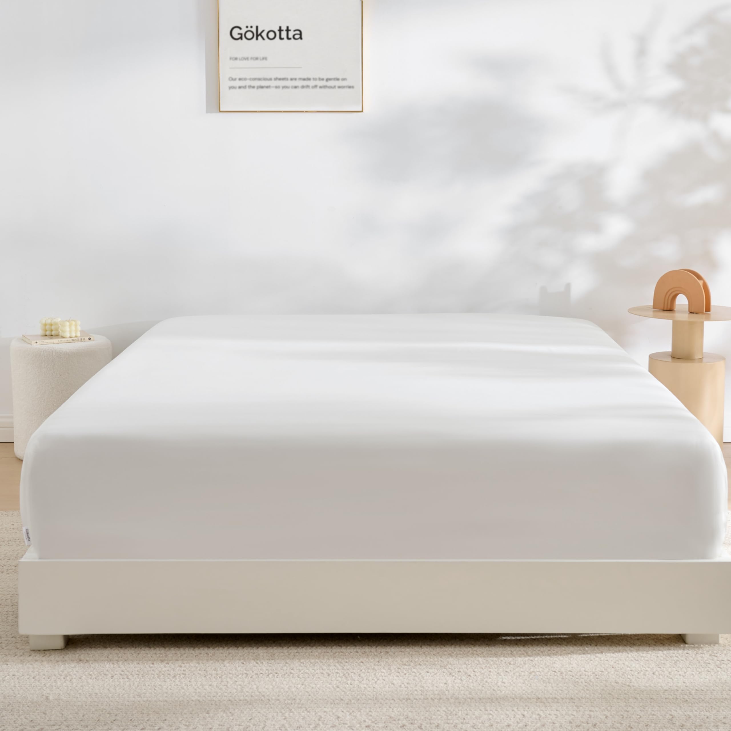 King Fitted Sheet by Gökotta, 16 Inch Pocket Bamboo Fitted Sheet Only, Super Sof