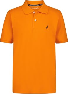 Nautica Boy's Short Sleeve Anchor Polo, Button Closure, Soft & Comfortable, Pique Fabric Shirt
