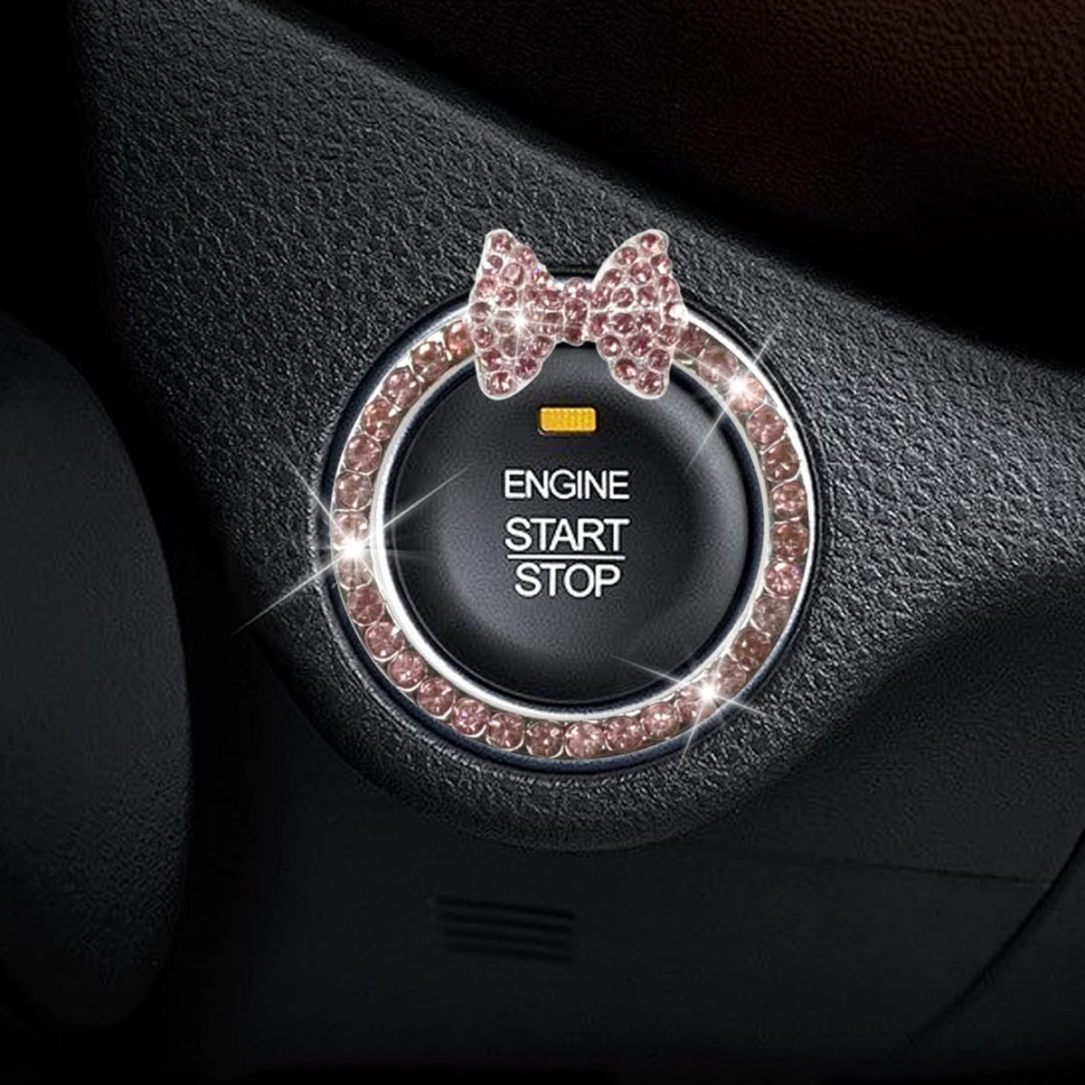 Craedli Bling Bow Car Engine Start Stop Button Decoration Ring, Pink | Crystal R