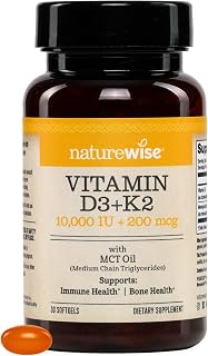 NatureWise Vitamin D3 10000IU + K2 200mcg Supplement, 30 Vegan Softgels