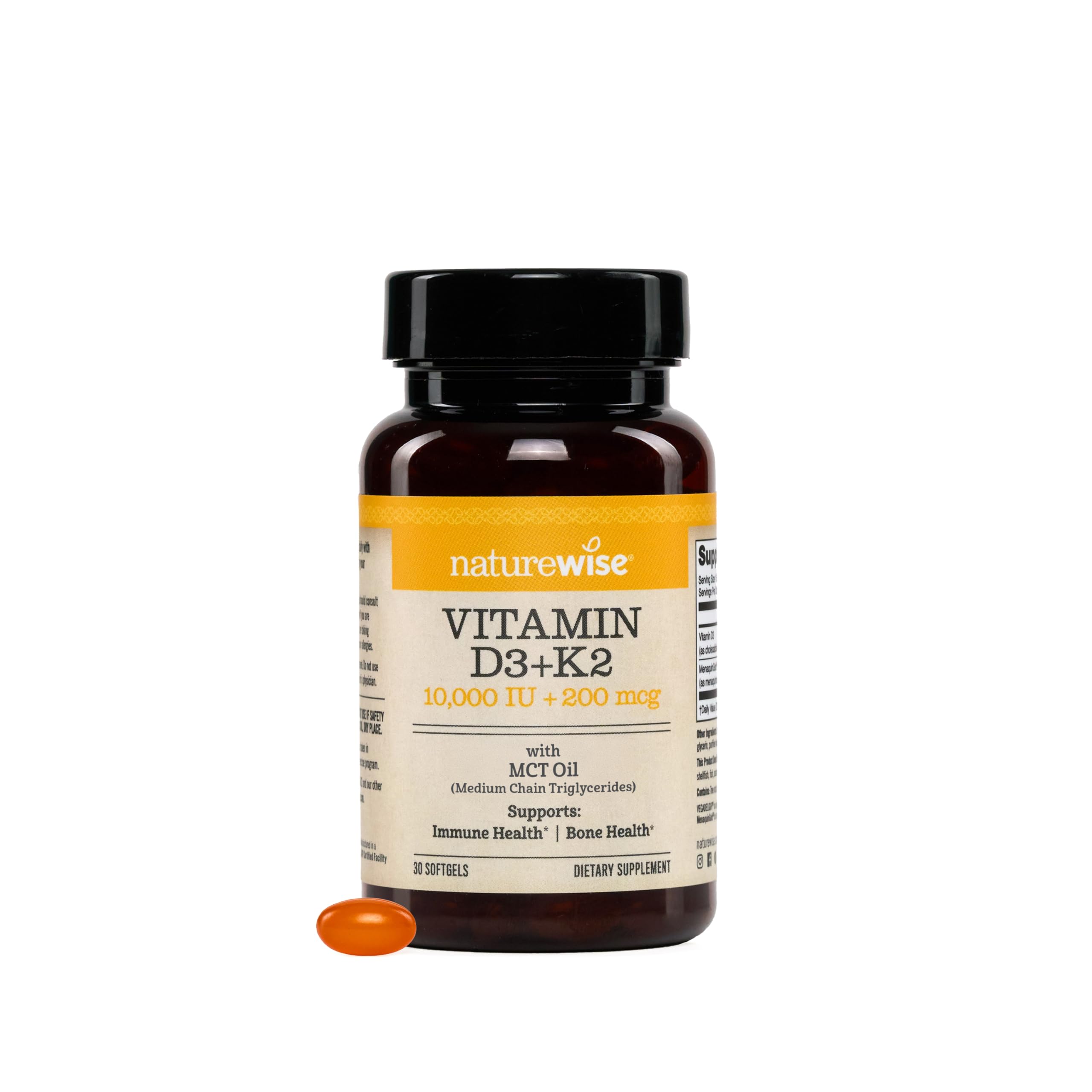 NatureWise Vitamin D3 10000IU + K2 200mcg Supplement, 30 Vegan Softgels