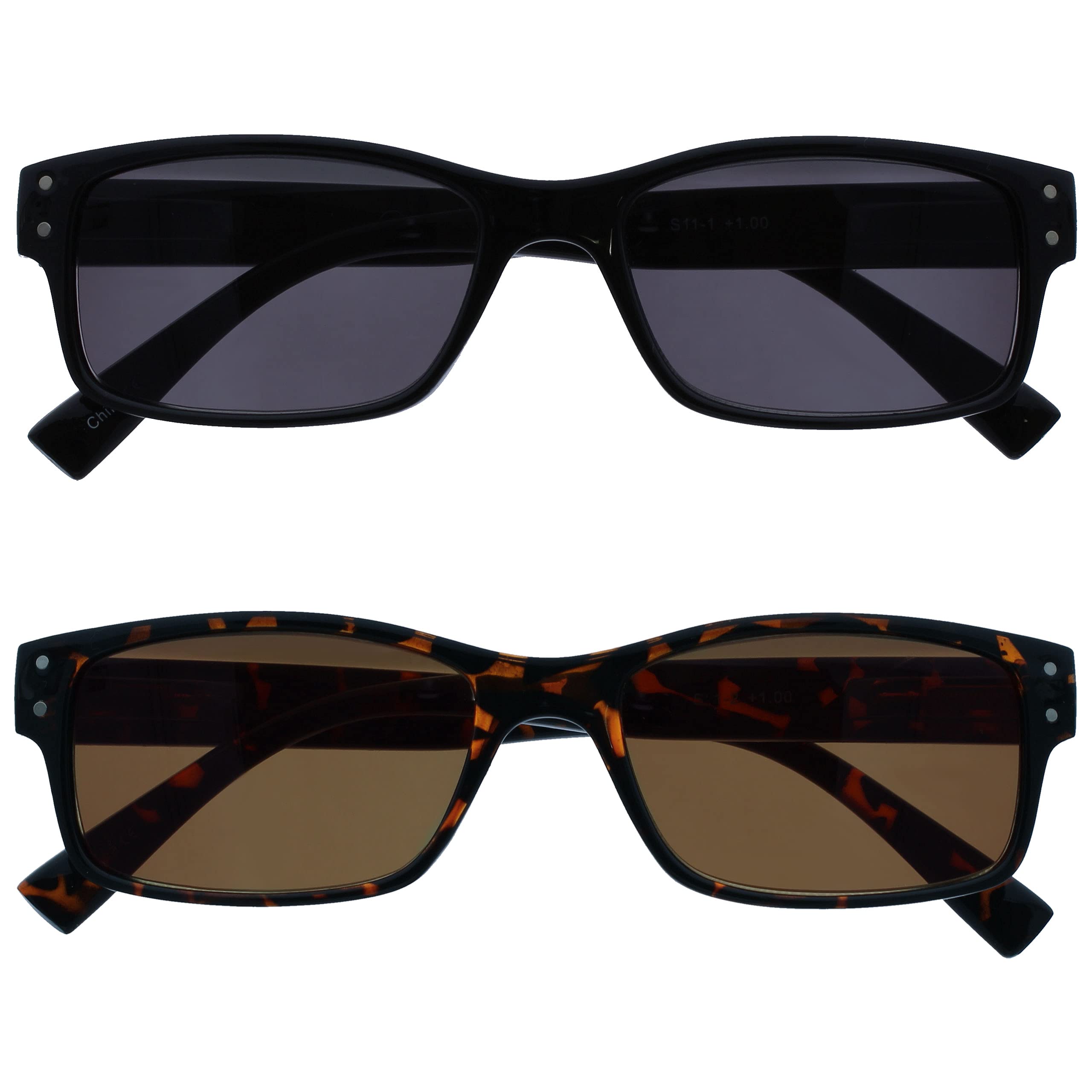 OPULIZE 2 Pack Mens Large Black Brown Tortoiseshell Reading Sunglasses UV400 Spr