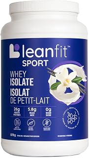 LEANFIT Sport Grass-Fed 100% WHEY ISOLATE Protein Powder, Natural Vanilla, Gluten Free, Keto-Friendly, Zero Sugar, Low Carb, 26g Protein, 29 Servings, 870g Tub