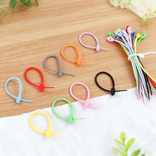30 Pcs Reusable Cable Ties Practical Portable Self Locking Elastic Silicone Cord Organizer 10 Colors Pail Shape Wire Straps for Data Cables DIY Crafts (Multicolor)