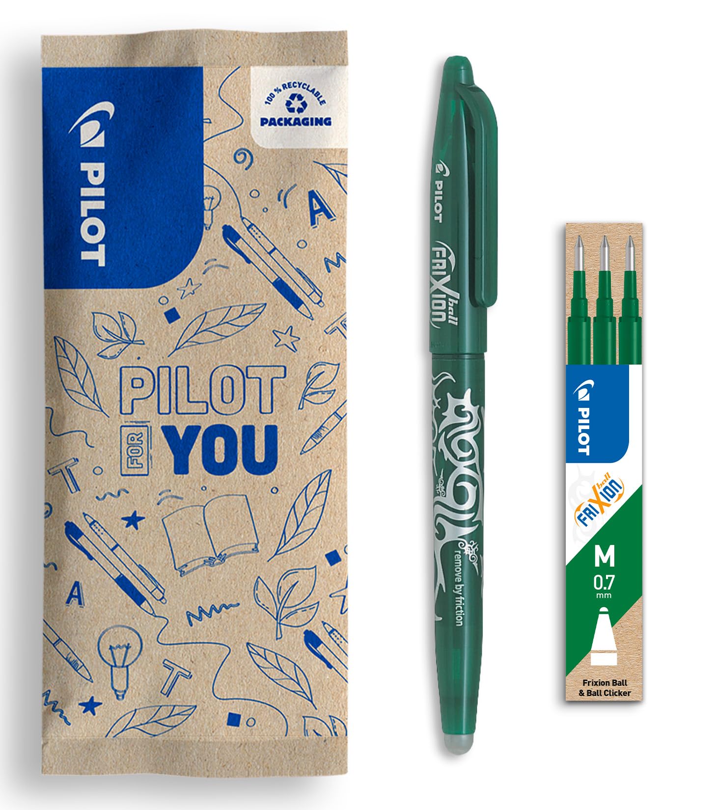PILOT - Set of 1 FriXion Ball 07 + 1 Set of 3 Refills - Erasable Thermal