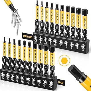 vuvoeni 20PCS Impact Hex Head Allen Wrench Drill Bit Set (Metric & SAE), 2 in Long Allen Bits Magnetism, 1/4'' Hex-Shank S2 Steel for DIY Furniture Assembly & Car Repairs