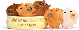 Emotional Support Capybaras, Cuddly Stuffed Animals by Relatable | Squishy Toys and Plushies, Great Gift for Loved Ones of All Ages, Includes 5 Capybara Plushies with Carrying Basket