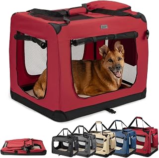 lionto Foldable Dog Crate for Travel and Car, 82 x 58 x 58 cm, Red