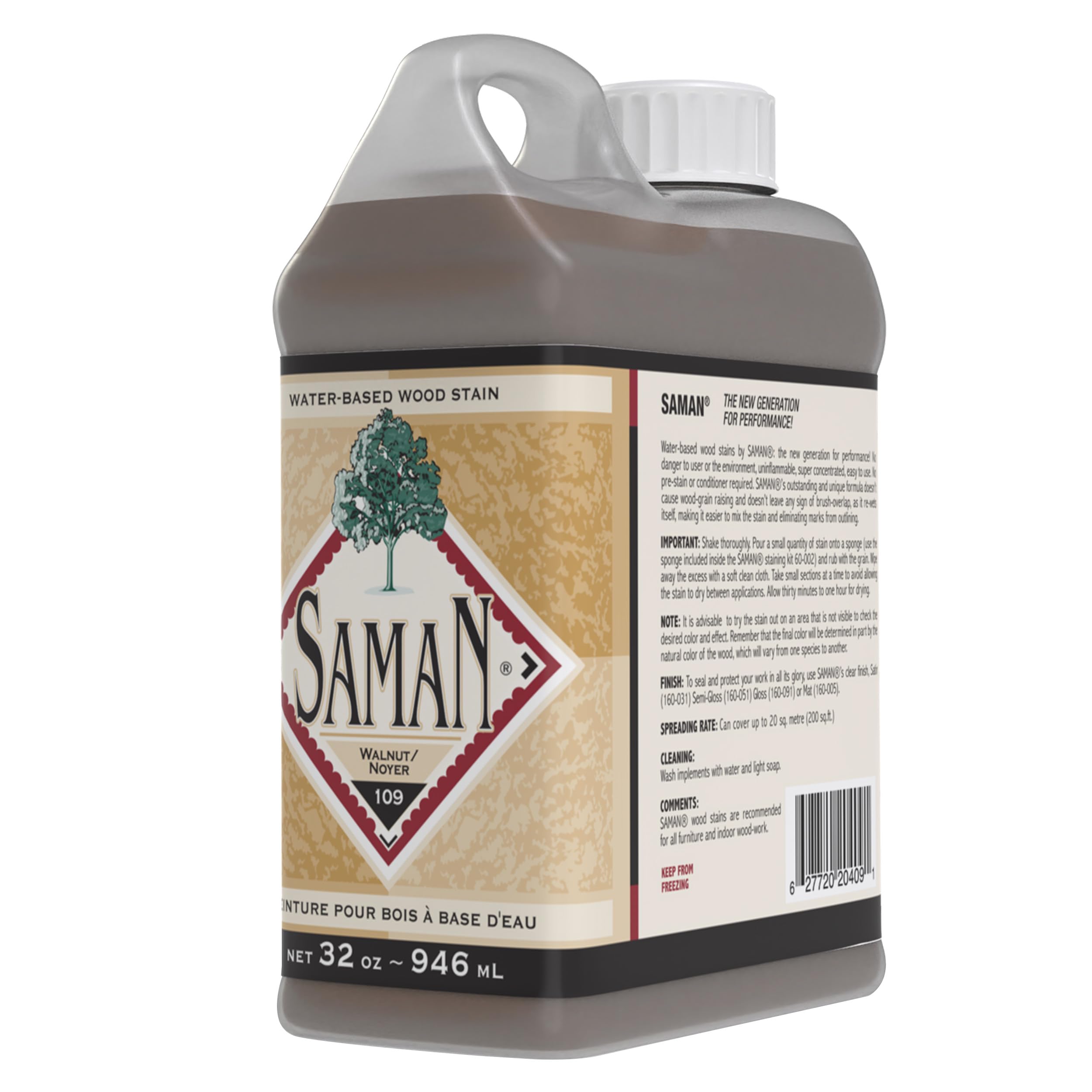 SamaN Interior Water Based Wood Stain - Walnut TEW-109-32 1-Quart | Natural Stai
