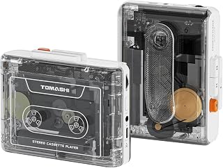 TOMASHI Portable Cassette Player with Bluetooth Transmitter, Cassette Stereo Player with Type-C Charging, Built-in Battery, Belt Clip, and Earphone Jack for Wireless Music Playback
