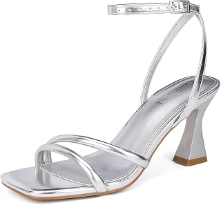 Goderci Women's Kitten Heels Square Open Toe Strappy Heels