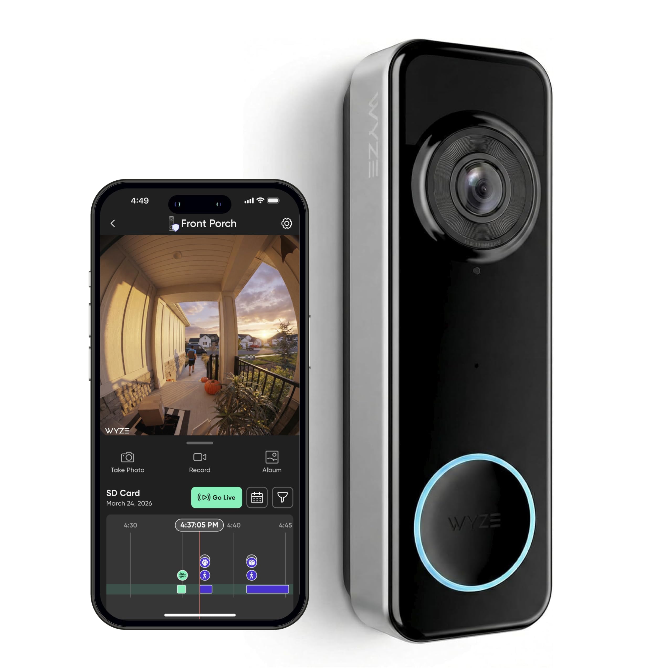 Wyze Battery Video Doorbell Wireless Camera, 1536x1536 HD+ with Color Night Visi