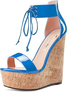 CASTAMERE Women's High Wedge Platform Heel Open Toe Ankle Straps Lace Sandals Clear Dress 15 cm Heels