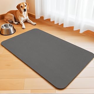 Dog Bowl Mat Dog Food Large Cat Mats for Food Water Bowls Feeding Mats Non Slip Waterproof Cat Mat No Stains Quick Dry Eating Mat (Dark Grey, 40 x 60 cm)