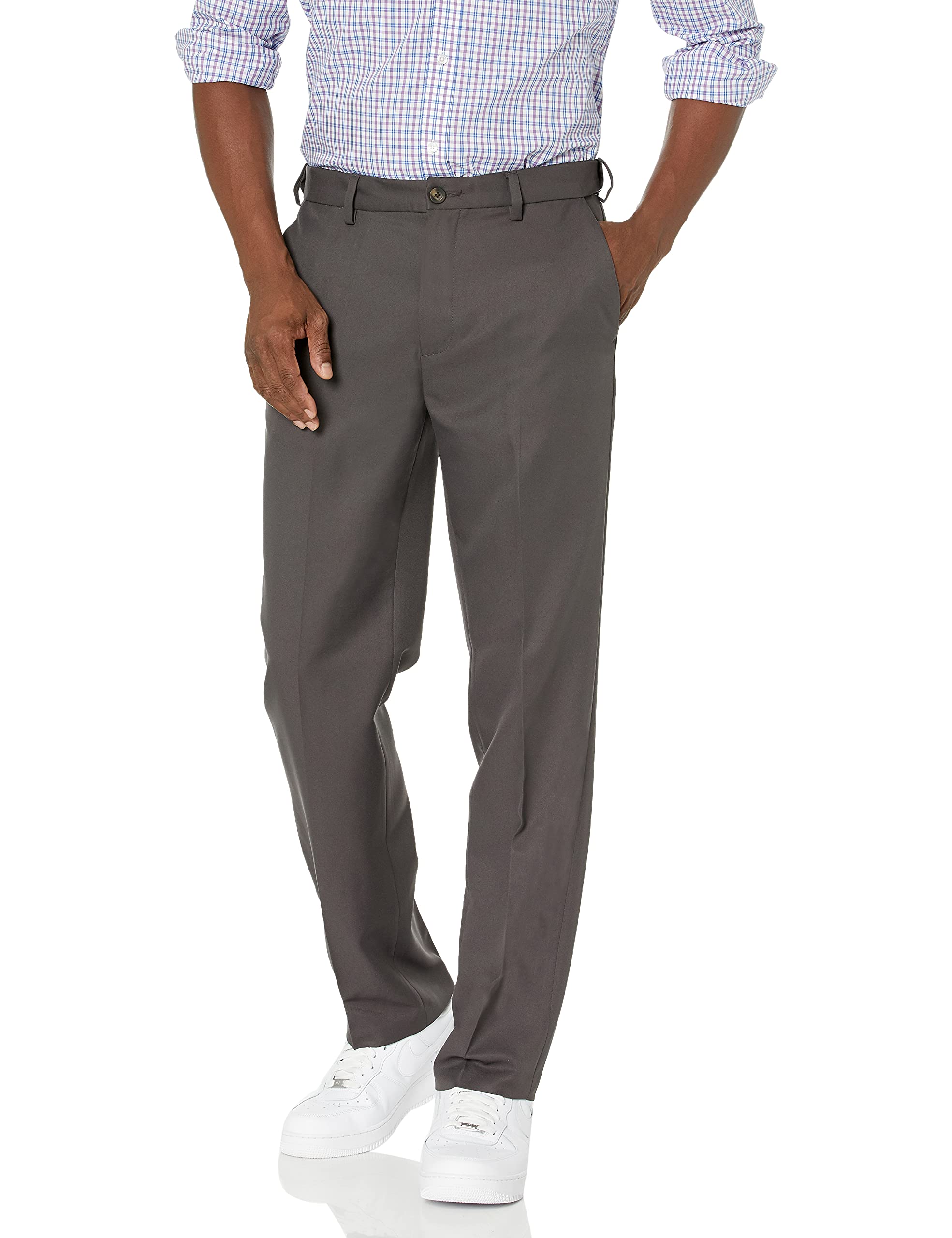 Amazon Essentials Men's Classic Fit Suit Pants with Elastic Waist and No Flats