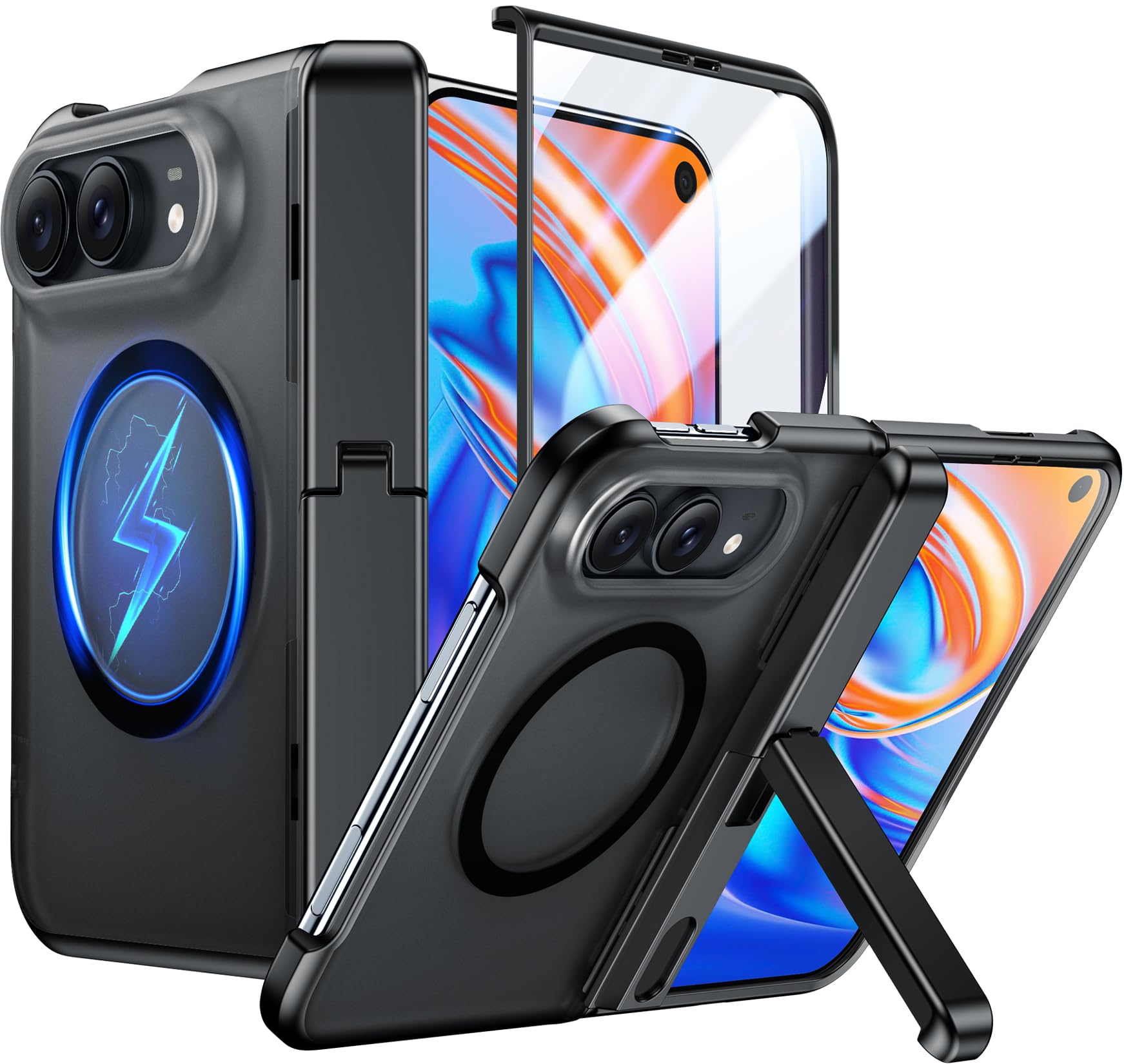 Temdan Magnetic for iPhone Duo Case Ultra Fold with Hidden Stand, Black | Compat