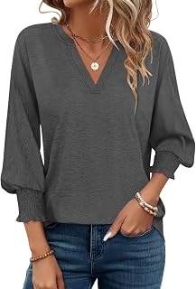 PGANDS Women's V Neck 3/4 Sleeve Loose Blouse Casual Elegant Loose Tops