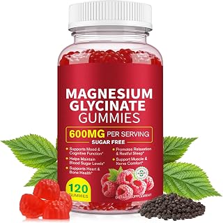 120 Count Magnesium Glycinate Gummies,600mg High Absorption Health Supplement with VIT D3, B6 & Coq10 for Sleep Support, Relaxation & Muscle Sugar Free,Vegan (120PCS)