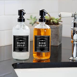 Water Resistant Soap Label for Bottle Mouthwash Dispenser Labels for Bathroom Removable Self Adhesive Stickers for Hand Soap, Dish Wash, Shampoo, Conditioner and Body Wash (24 Pieces, Black)