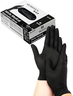 Merrimen Nitrile Disposable Gloves - Powder & Latex Free, Durable Synthetic Rubber, Single Use Protective Gloves for Healthcare, Food Handling & Cleaning - Medium (Pack of 100)