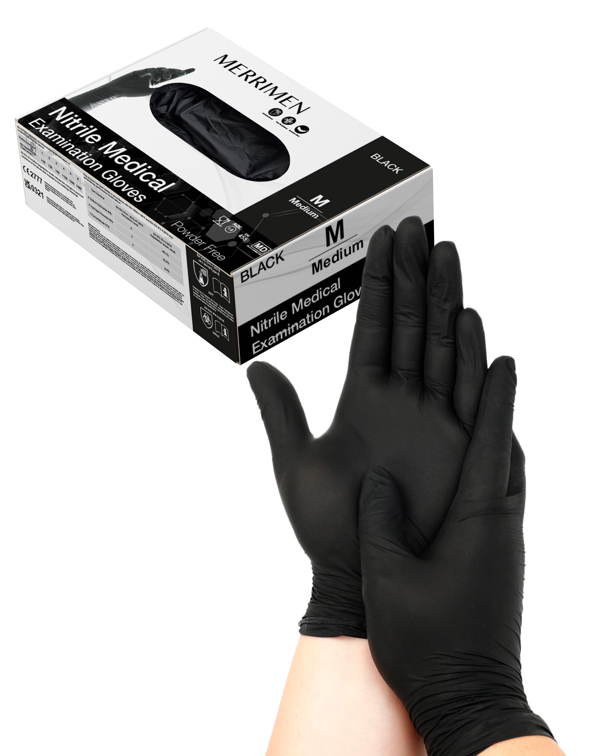 Merrimen Nitrile Disposable Gloves - Powder & Latex Free, Durable Synthetic Rubb
