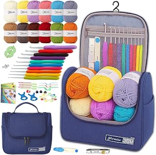 Yarniss Crochet Kit for Beginners, All in One Crochet Kits for Adult, Navy | Ergonomic Crochet Hooks Set with 840 Yards Crochet Yarn &amp; Crochet Accessories, Learn to Crochet with Instruction &amp; Tutorial