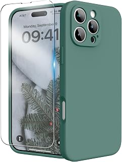 for iPhone 16 Pro Case Silicone with Screen Protector,Pine Green