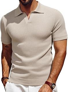 Les umes Mens Short Sleeve Polo Shirts Waffle Knit Casual Shirt Slim Fit Summer Golf Outdoor Shirts