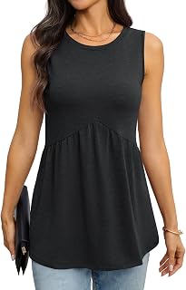 TICTICMIMI Womens Tank Top Sleeveless Babydoll Tops Loose Fit Crew Neck Dressy Blouse Flowy Casual Summer Clothes