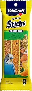 Vitakraft Crunch Sticks Parakeet Treat Vrty Pk Orange/Egg/Banana-3 Sticks | Variety Flavor Coating, Baked Crispy Mix, Natural Wood Center, Encourages Foraging Chewing, 3 Count Pack