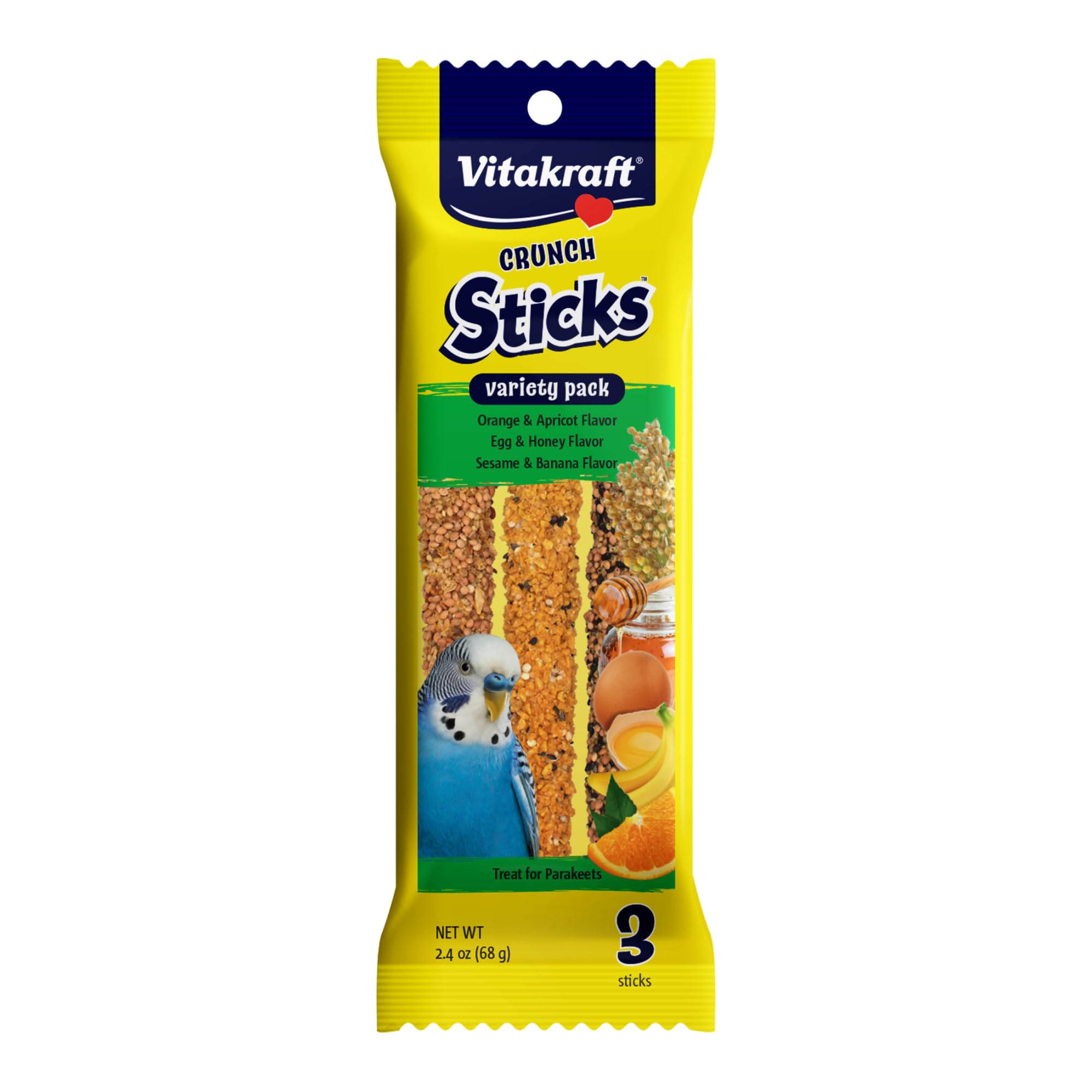 Vitakraft Crunch Sticks Parakeet Treat Vrty Pk Orange/Egg/Banana-3 Sticks | Vari