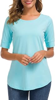 Womens Cotton Tops Elbow Sleeve Summer Casual Tunic Tops