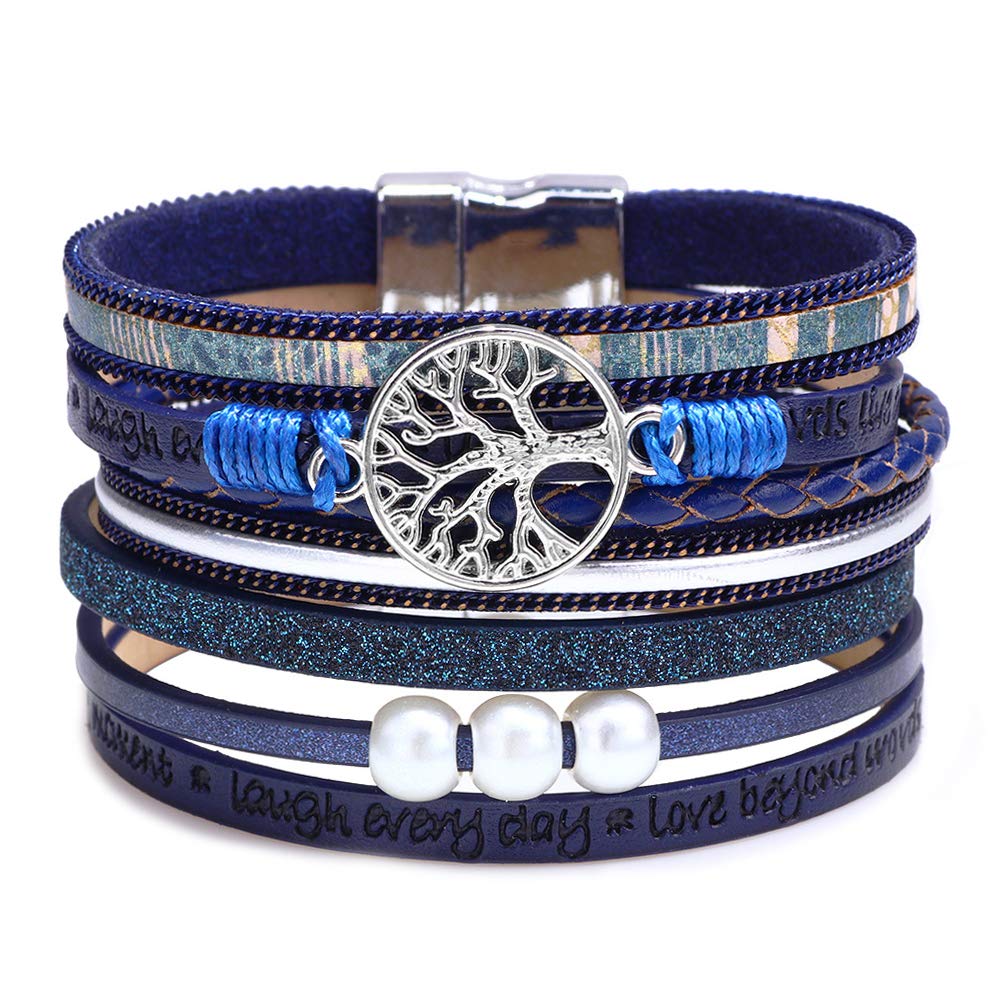 Fesciory Leather Wrap Bracelet for Women, Boho Western Stacked Cuff Jewelry