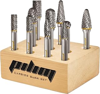 Tungsten Carbide Burr Set 1/4" Shank 10PC Double Cut Rotary Cutting Burrs Die Grinder Bits for Steel and Wood Working, Grinding, Carving, and Engraving