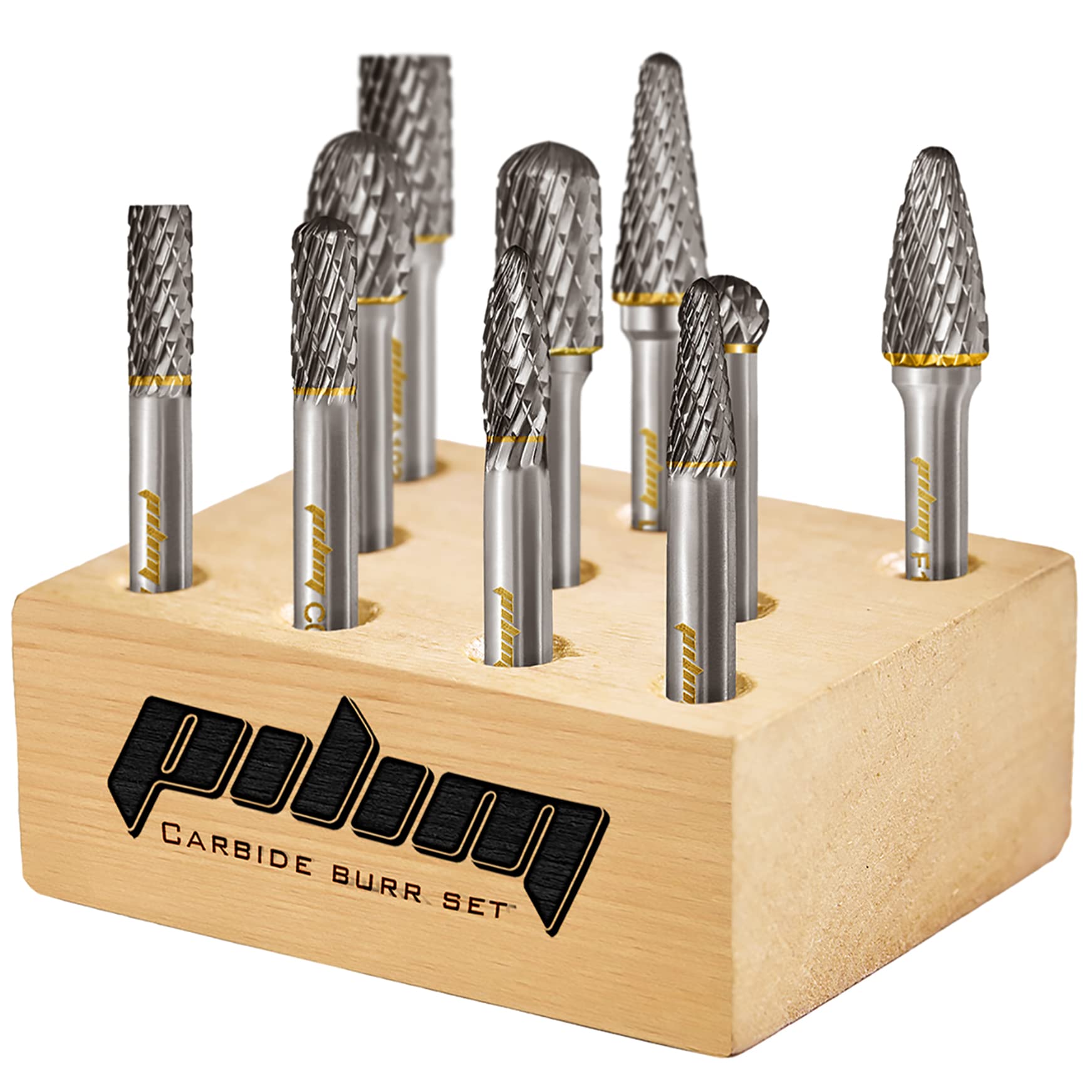Tungsten Carbide Burr Set 1/4" Shank 10PC Double Cut Rotary Cutting Burrs Die Gr