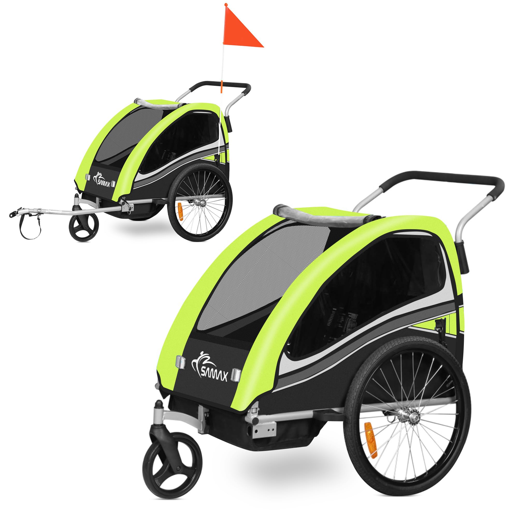 SAMAX Children Bike Trailer 2in1 Kids Jogger Stroller with Suspension 360° rotat