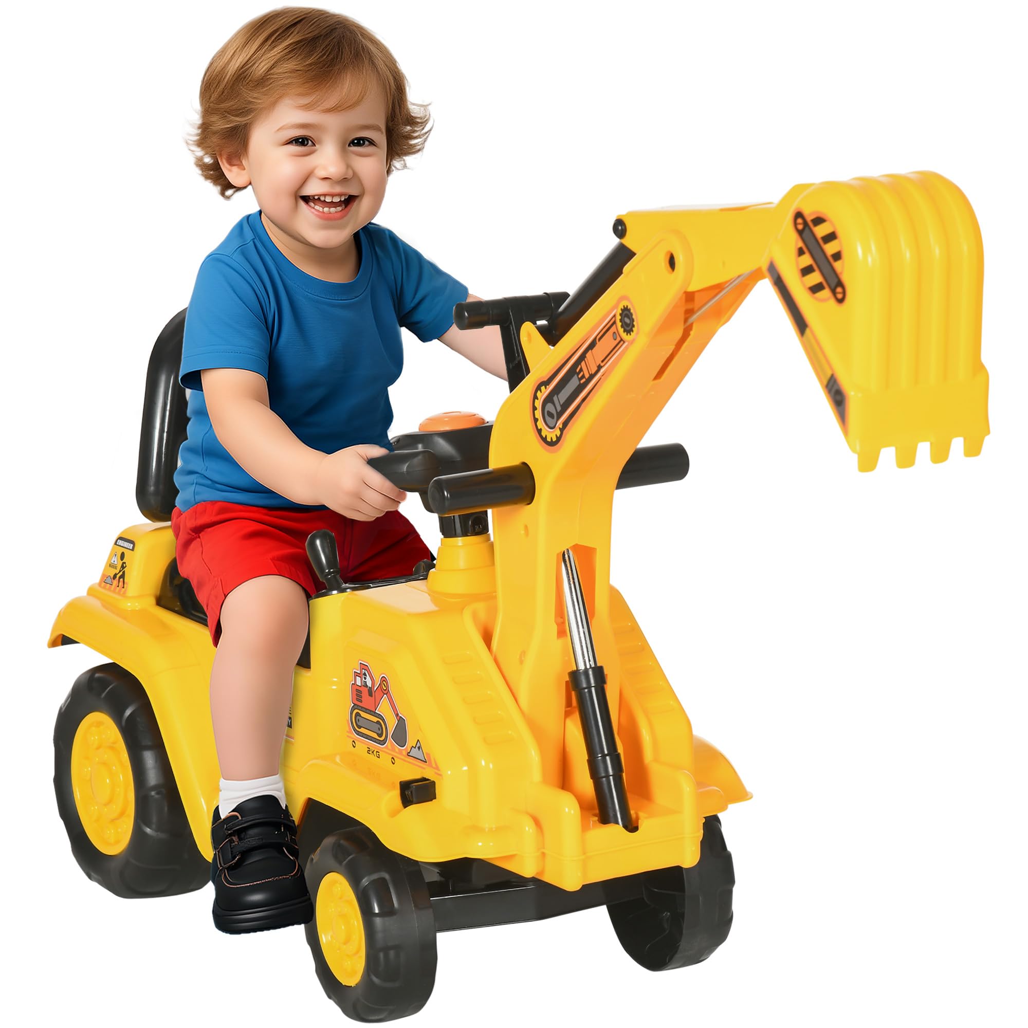 HOMCOM Ride On Excavator Pull Cart Kids Digger with Horn Ages 18-48 Months | Rid