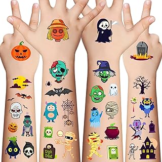 Awinmay Halloween Temporary Tattoos for Kids - 120 Pieces Halloween Trick or Treat Fake Tattoos Stickers for Boys and Girls,Halloween Party Favors for kids Assorted Goodies Tattoos Goody Bag Stuffers