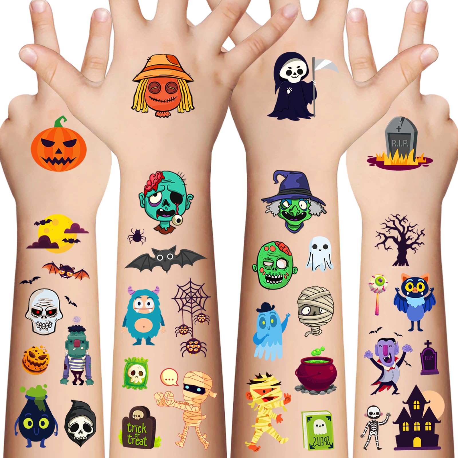 Awinmay Halloween Temporary Tattoos for Kids - 120 Pieces Halloween Trick or Tre