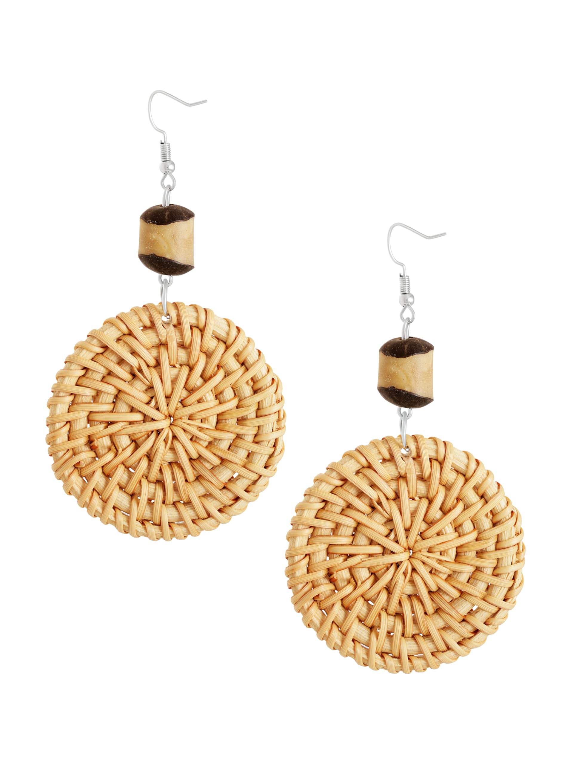 MINACHI Boho Chic Handmade Rattan Wood Dangle Drop Earrings for Women, Bohemian 