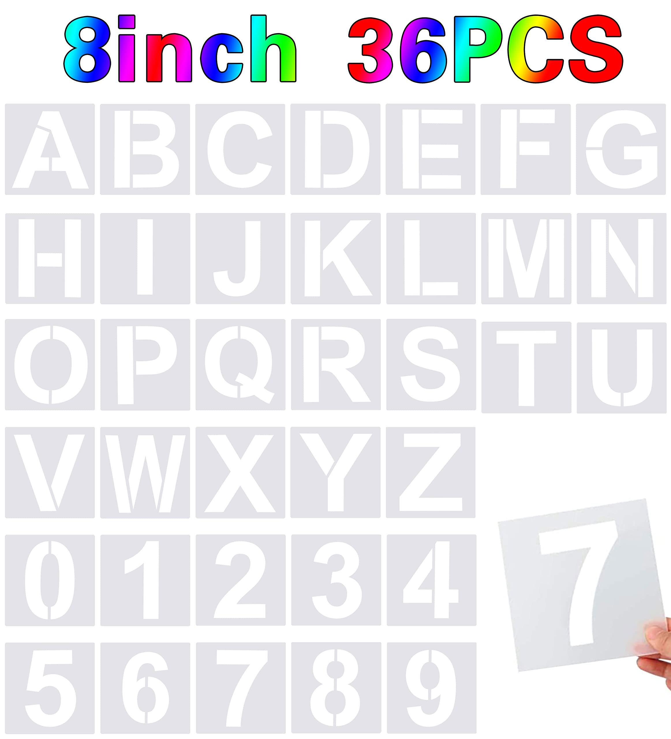FEBSNOW 36 Pcs 8 Inches Large Alphabet Letter and Number Stencils | Reusable PET