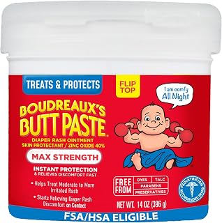 Boudreaux’s Butt Paste Maximum Strength Diaper Rash Cream, 14 Oz Jar | Diaper Cream for Baby, Ointment With Zinc Oxide, Fast Relief, Overnight Protection, Moderate to Irritated Diaper Rash